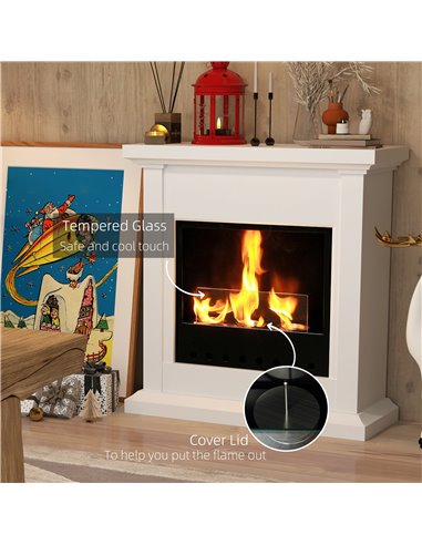 HOMCOM Bioethanol Fire Heater, with Mantelpiece - White 820-399V00WT