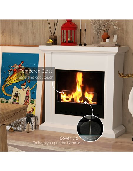HOMCOM Bioethanol Fire Heater, with Mantelpiece - White 820-399V00WT - pic 107941 | FastDaddyshop