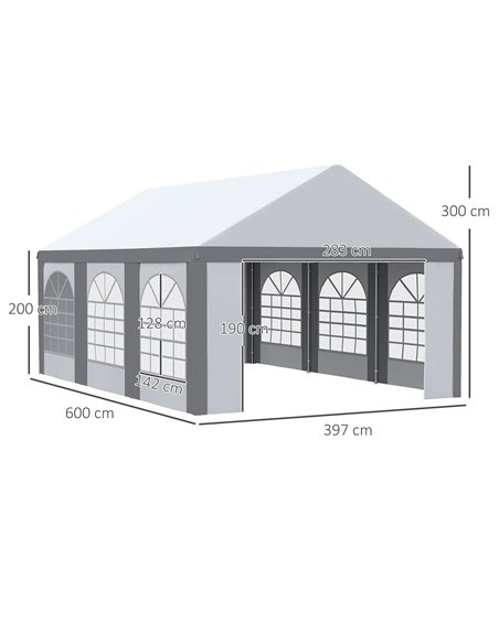 Outsunny 6 x 4m Galvanised Party Tent, Marquee Gazebo with Sides, Six Windows and Double Doors, for Parties, Wedding and Events, - pic 10795 | FastDaddyshop
