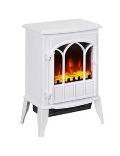 HOMCOM Freestanding Electric Fireplace, Electric Stove Heater with LED Flame Effect, Overheating Safety System, 1000W/2000W Whit