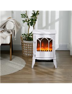 HOMCOM Freestanding Electric Fireplace, Electric Stove Heater with LED Flame Effect, Overheating Safety System, 1000W/2000W Whit 2