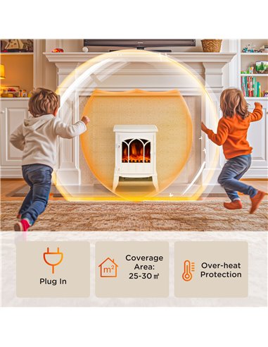 HOMCOM Freestanding Electric Fireplace, Electric Stove Heater with LED Flame Effect, Overheating Safety System, 1000W/2000W Whit