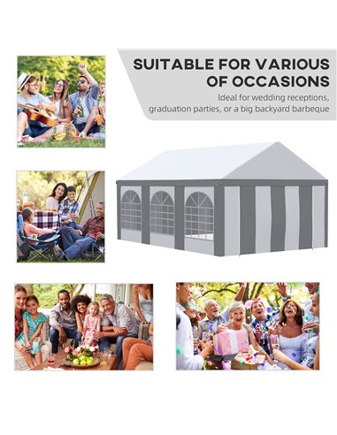 Outsunny 6 x 4m Galvanised Party Tent, Marquee Gazebo with Sides, Six Windows and Double Doors, for Parties, Wedding and Events,