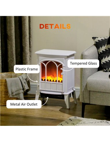 HOMCOM Freestanding Electric Fireplace, Electric Stove Heater with LED Flame Effect, Overheating Safety System, 1000W/2000W Whit