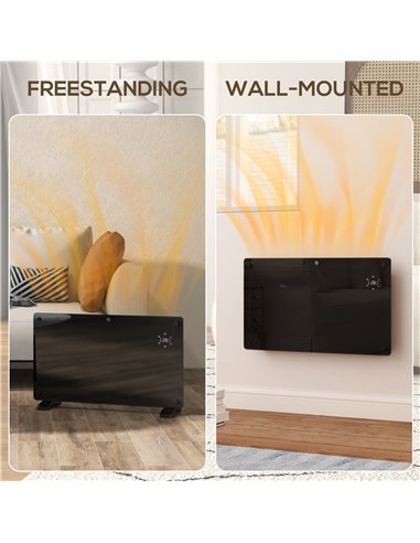 HOMCOM Electric Heater Wifi Smart App, 1500W Glass Panel Heater Radiator, Freestanding or Wall Mounted Convector Space Heater wi