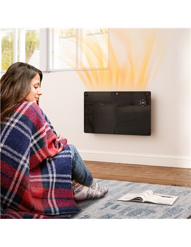 HOMCOM Electric Heater Wifi Smart App, 1500W Glass Panel Heater Radiator, Freestanding or Wall Mounted Convector Space Heater wi