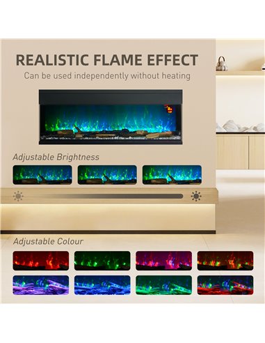 HOMCOM 1800W 15-40℃ Adjustable Flame Glass Panel Convector Heater, 127cm 820-425V70BK