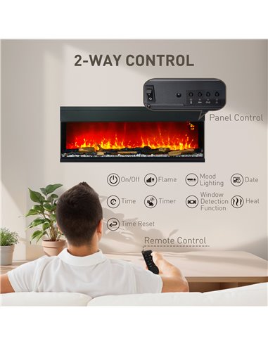 HOMCOM 1800W 15-40℃ Adjustable Flame Glass Panel Convector Heater, 127cm 820-425V70BK