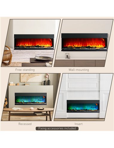 HOMCOM 1800W 15-40℃ Adjustable Flame Glass Panel Convector Heater, 127cm 820-425V70BK