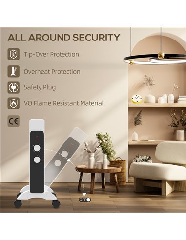 HOMCOM 2kW Electric Heater, 10-45℃ Temperature - White 820-415V70WT