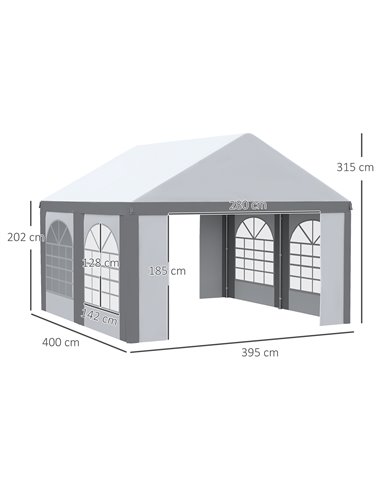 Outsunny 4 x 4m Galvanised Party Tent, Marquee Gazebo with Sides, Four Windows and Double Doors, for Parties, Wedding and Events