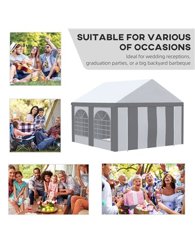 Outsunny 4 x 4m Galvanised Party Tent, Marquee Gazebo with Sides, Four Windows and Double Doors, for Parties, Wedding and Events