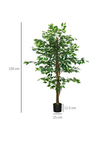 HOMCOM 150cm Artificial Tree, Indoor Outdoor Fake Ficus with Pot for Home Office Living Room Decor 830-799V00GN