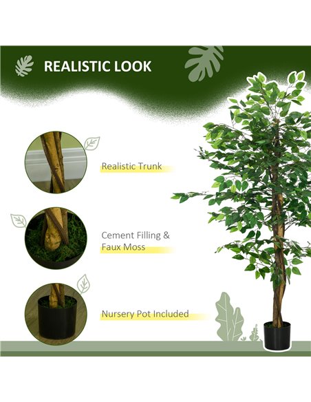 HOMCOM 150cm Artificial Tree, Indoor Outdoor Fake Ficus with Pot for Home Office Living Room Decor 830-799V00GN - pic 108065 | FastDaddyshop