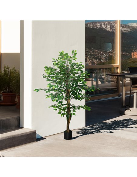 HOMCOM 150cm Artificial Tree, Indoor Outdoor Fake Ficus with Pot for Home Office Living Room Decor 830-799V00GN - pic 108067 | FastDaddyshop