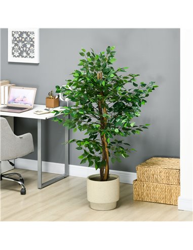 HOMCOM 150cm Artificial Tree, Indoor Outdoor Fake Ficus with Pot for Home Office Living Room Decor 830-799V00GN
