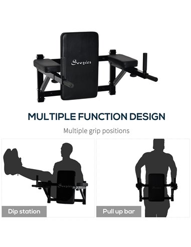 HOMCOM Wall Mounted Dip Station Knee Leg Raise Chin Up Pull Up Rack Home Gym Fitness Exercise Workout Bars New B1-0121