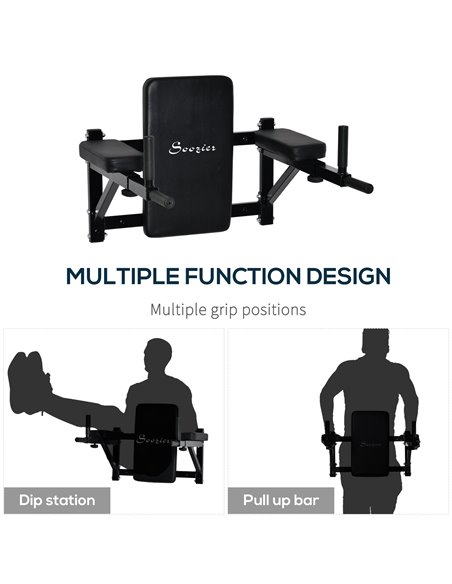 HOMCOM Wall Mounted Dip Station Knee Leg Raise Chin Up Pull Up Rack Home Gym Fitness Exercise Workout Bars New B1-0121 - pic 108074 | FastDaddyshop