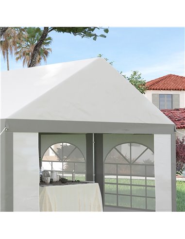 Outsunny 4 x 4m Galvanised Party Tent, Marquee Gazebo with Sides, Four Windows and Double Doors, for Parties, Wedding and Events