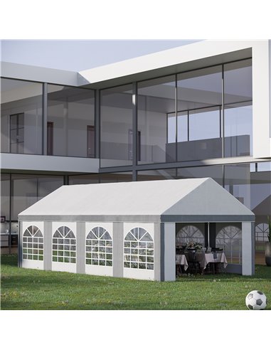 Outsunny 8 x 4m Galvanised Party Tent, Marquee Gazebo with Sides, Eight Windows and Double Doors, for Parties, Wedding and Event