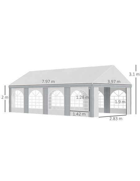 Outsunny 8 x 4m Galvanised Party Tent, Marquee Gazebo with Sides, Eight Windows and Double Doors, for Parties, Wedding and Event - pic 10811 | FastDaddyshop