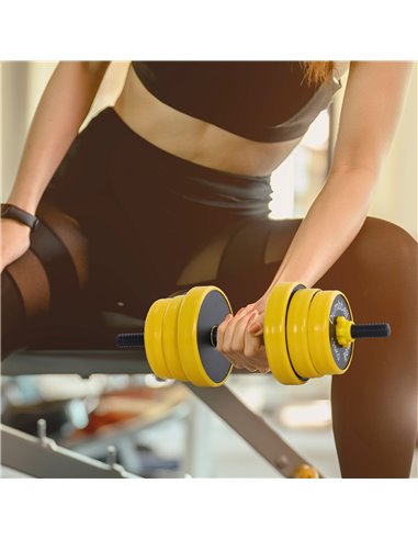 HOMCOM 20KG Dumbbell & Barbell  Adjustable Set Plate Bar Clamp Rod Home Gym Sports Area Exercise Ergonomic A91-088