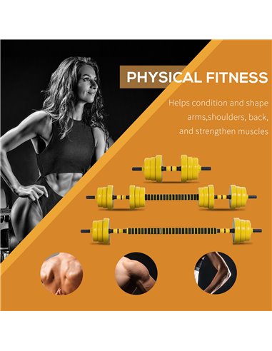 HOMCOM 20KG Dumbbell & Barbell  Adjustable Set Plate Bar Clamp Rod Home Gym Sports Area Exercise Ergonomic A91-088