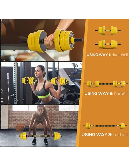 HOMCOM 20KG Dumbbell & Barbell  Adjustable Set Plate Bar Clamp Rod Home Gym Sports Area Exercise Ergonomic A91-088 - pic 108129 | FastDaddyshop