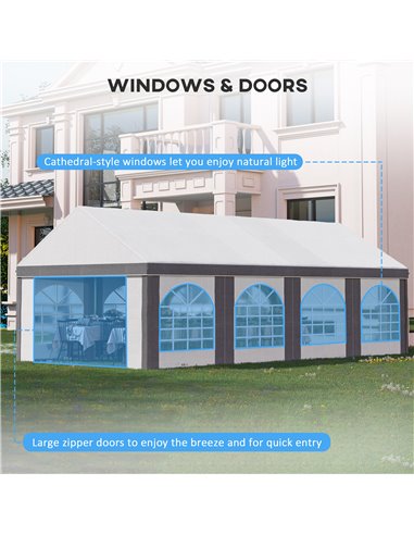 Outsunny 8 x 4m Galvanised Party Tent, Marquee Gazebo with Sides, Eight Windows and Double Doors, for Parties, Wedding and Event
