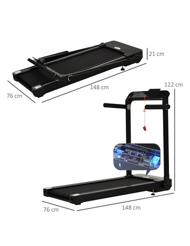 HOMCOM Folding Treadmill, 1.85HP Installation-Free Walking Jogging Running Machine, 12KM/H with 12 Pre-Programs and LED Display 