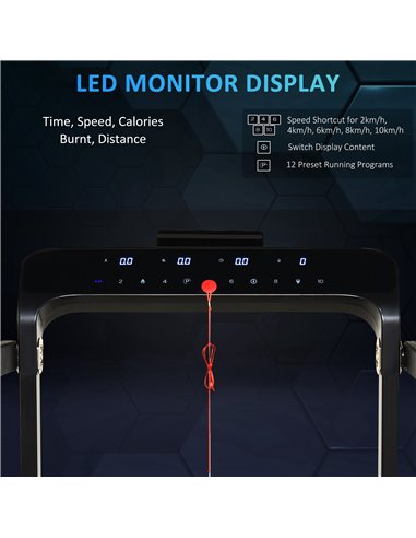 HOMCOM Folding Treadmill, 1.85HP Installation-Free Walking Jogging Running Machine, 12KM/H with 12 Pre-Programs and LED Display 