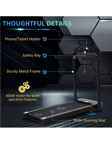 HOMCOM Folding Treadmill, 1.85HP Installation-Free Walking Jogging Running Machine, 12KM/H with 12 Pre-Programs and LED Display 