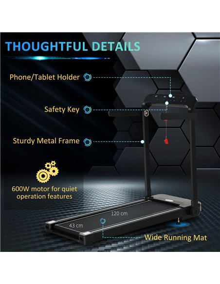 HOMCOM Folding Treadmill, 1.85HP Installation-Free Walking Jogging Running Machine, 12KM/H with 12 Pre-Programs and LED Display  - pic 108140 | FastDaddyshop