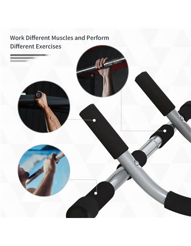 HOMCOM Pull-Up Bar for Doorway, Home Fitness Door Horizontal Bar Push up Bar for Indoor Gym Upper Body Workout, Grey A91-103