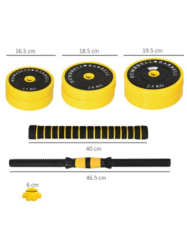 HOMCOM 25KG Dumbbell & Barbell  Adjustable Set Plate Bar Clamp Rod Home Gym Sports Area Exercise Ergonomic A91-088V01