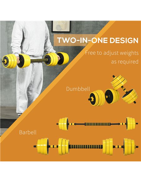 HOMCOM 25KG Dumbbell & Barbell  Adjustable Set Plate Bar Clamp Rod Home Gym Sports Area Exercise Ergonomic A91-088V01 - pic 108164 | FastDaddyshop