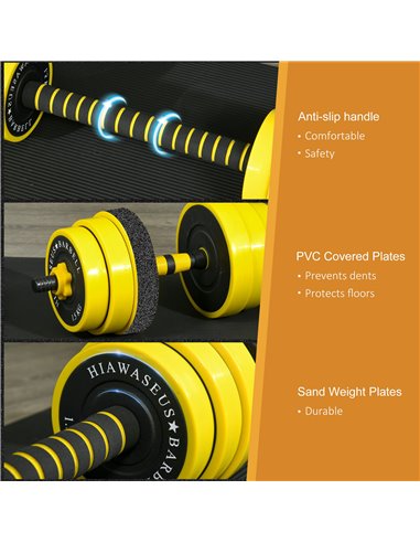 HOMCOM 25KG Dumbbell & Barbell  Adjustable Set Plate Bar Clamp Rod Home Gym Sports Area Exercise Ergonomic A91-088V01