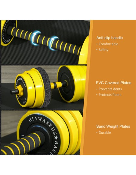 HOMCOM 25KG Dumbbell & Barbell  Adjustable Set Plate Bar Clamp Rod Home Gym Sports Area Exercise Ergonomic A91-088V01 - pic 108165 | FastDaddyshop