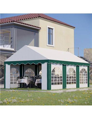 Outsunny 6 x 4m Garden Gazebo with Sides, Galvanised Marquee Party Tent with Six Windows and Double Doors, for Parties, Wedding 