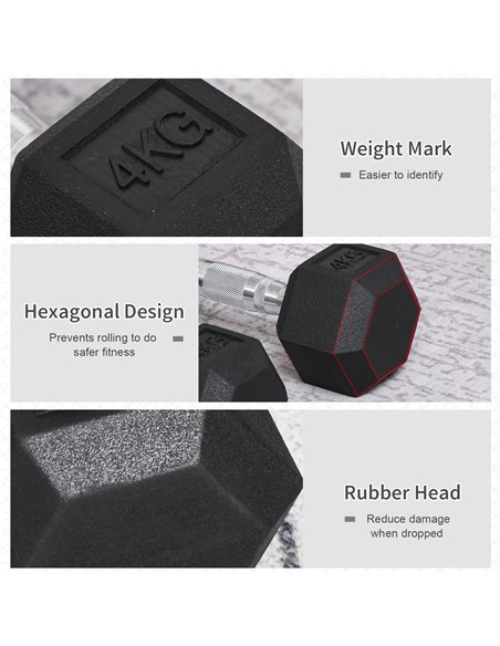 HOMCOM 2x4kg Rubber Dumbbell Sports Hex Weights Sets Home Gym Fitness Hexagonal Dumbbells Kit Weight Lifting Exercise A91-015V01 - pic 108183 | FastDaddyshop