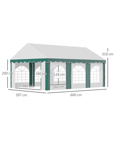Outsunny 6 x 4m Garden Gazebo with Sides, Galvanised Marquee Party Tent with Six Windows and Double Doors, for Parties, Wedding 
