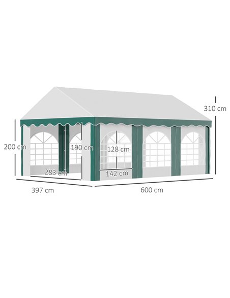 Outsunny 6 x 4m Garden Gazebo with Sides, Galvanised Marquee Party Tent with Six Windows and Double Doors, for Parties, Wedding  - pic 10819 | FastDaddyshop