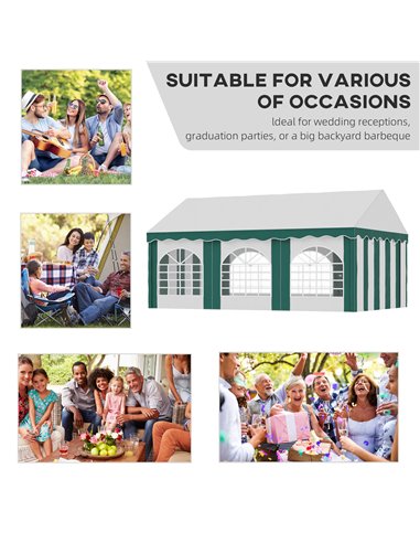 Outsunny 6 x 4m Garden Gazebo with Sides, Galvanised Marquee Party Tent with Six Windows and Double Doors, for Parties, Wedding 