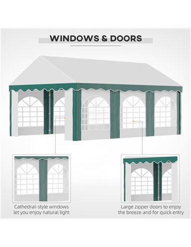 Outsunny 6 x 4m Garden Gazebo with Sides, Galvanised Marquee Party Tent with Six Windows and Double Doors, for Parties, Wedding 