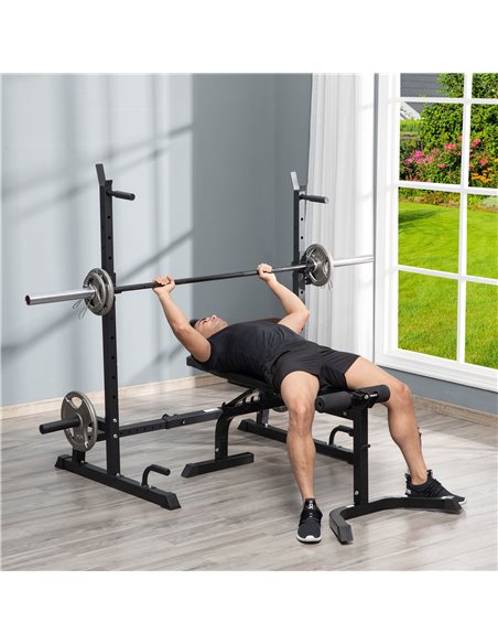 HOMCOM Multifunction Barbell Squat Rack Stand Heavy-Duty Strength Training Dumbbell Rack Adjustable Height Weight Lifting Bench  - pic 108234 | FastDaddyshop