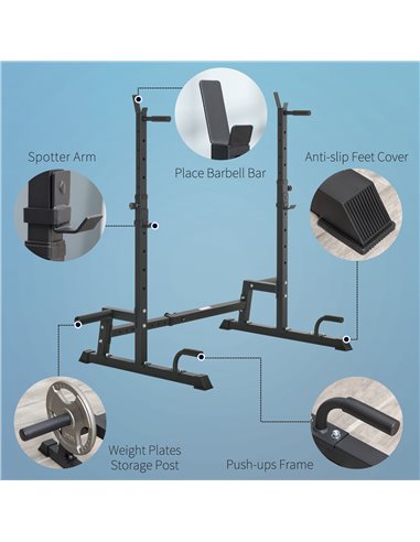HOMCOM Multifunction Barbell Squat Rack Stand Heavy-Duty Strength Training Dumbbell Rack Adjustable Height Weight Lifting Bench 
