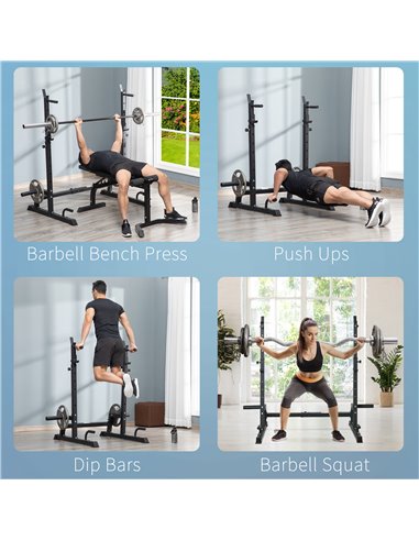 HOMCOM Multifunction Barbell Squat Rack Stand Heavy-Duty Strength Training Dumbbell Rack Adjustable Height Weight Lifting Bench 