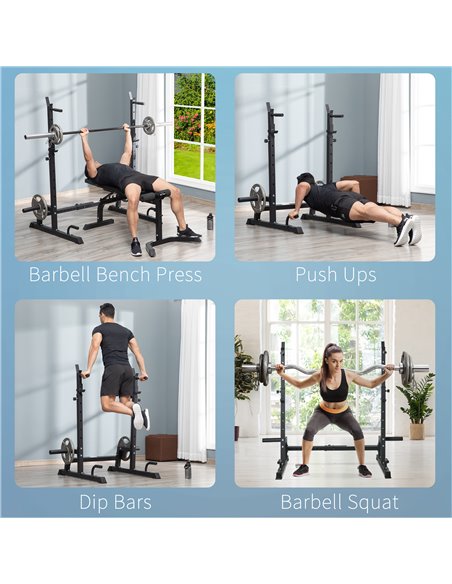 HOMCOM Multifunction Barbell Squat Rack Stand Heavy-Duty Strength Training Dumbbell Rack Adjustable Height Weight Lifting Bench  - pic 108239 | FastDaddyshop
