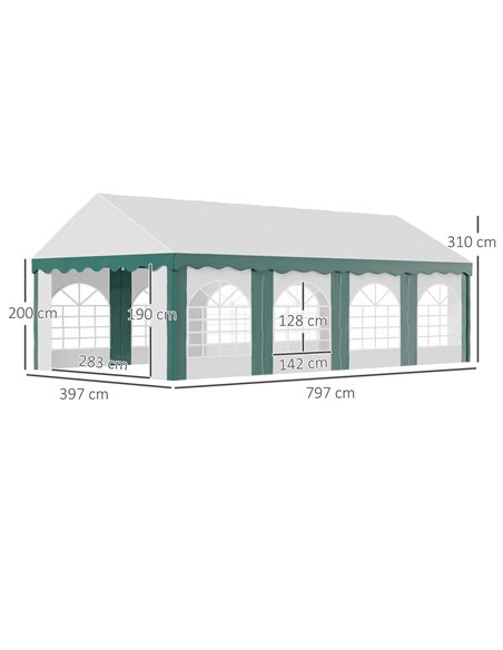 Outsunny 8 x 4m Garden Gazebo with Sides, Galvanised Marquee Party Tent with Eight Windows and Double Doors, for Parties, Weddin - pic 10827 | FastDaddyshop
