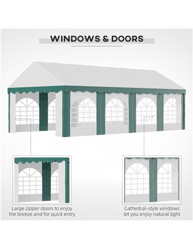 Outsunny 8 x 4m Garden Gazebo with Sides, Galvanised Marquee Party Tent with Eight Windows and Double Doors, for Parties, Weddin